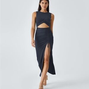 Navy Cutout Ruched Maxi Dress